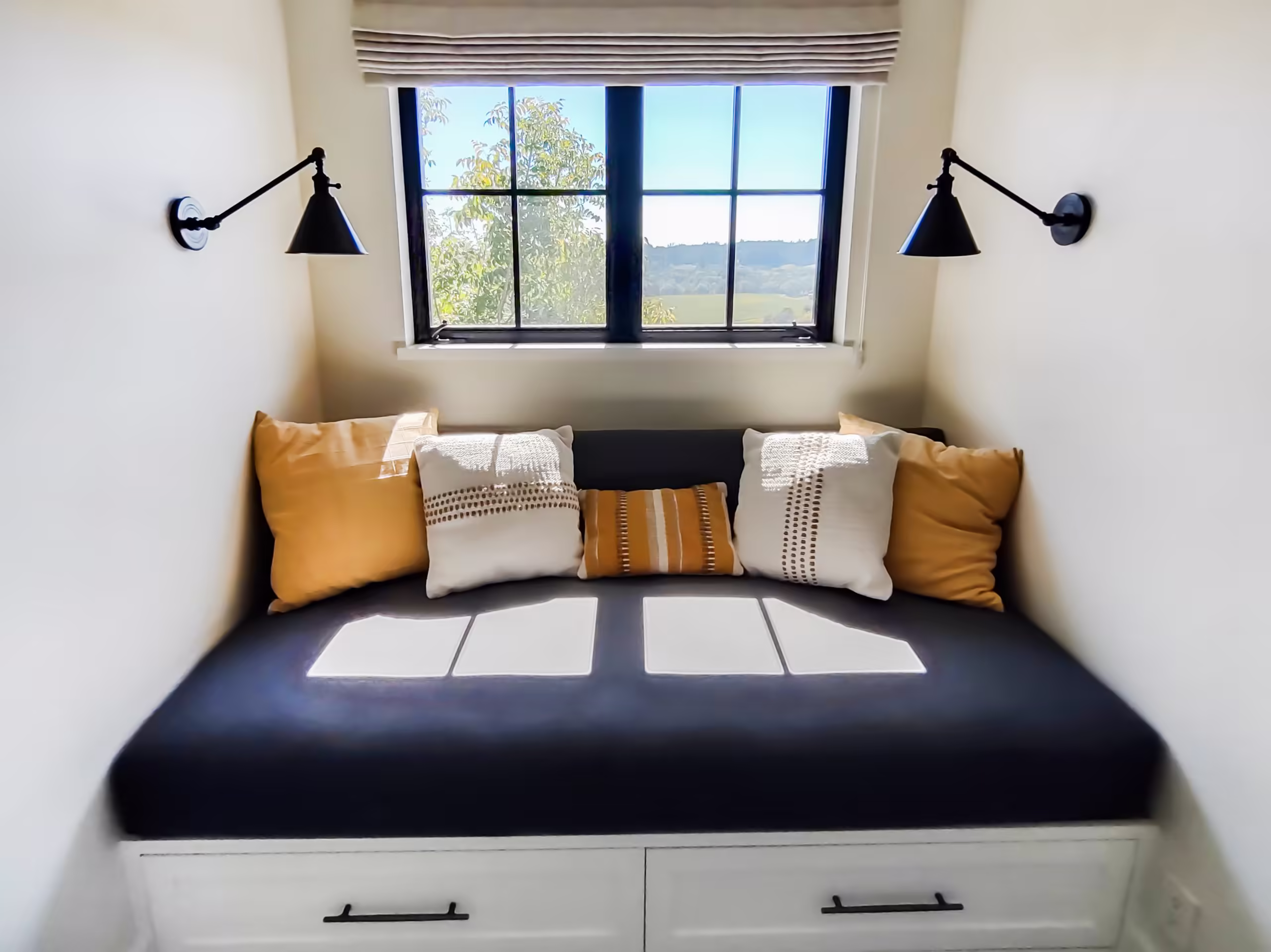 A custom window-seat cushion for a Sonoma County home